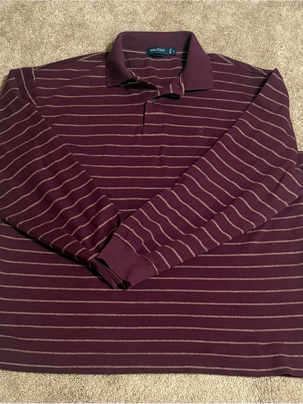 Nautica Men's Burgundy Striped Long-Sleeve Polo